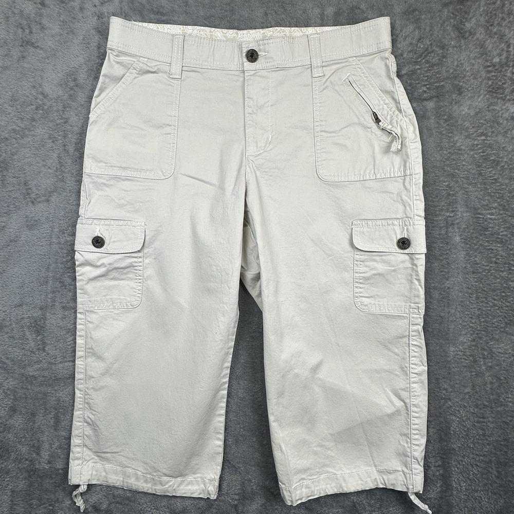 Lee Cargo Capri Pants Women's Size 12 US Petite Khaki Side Pockets Utility EUC